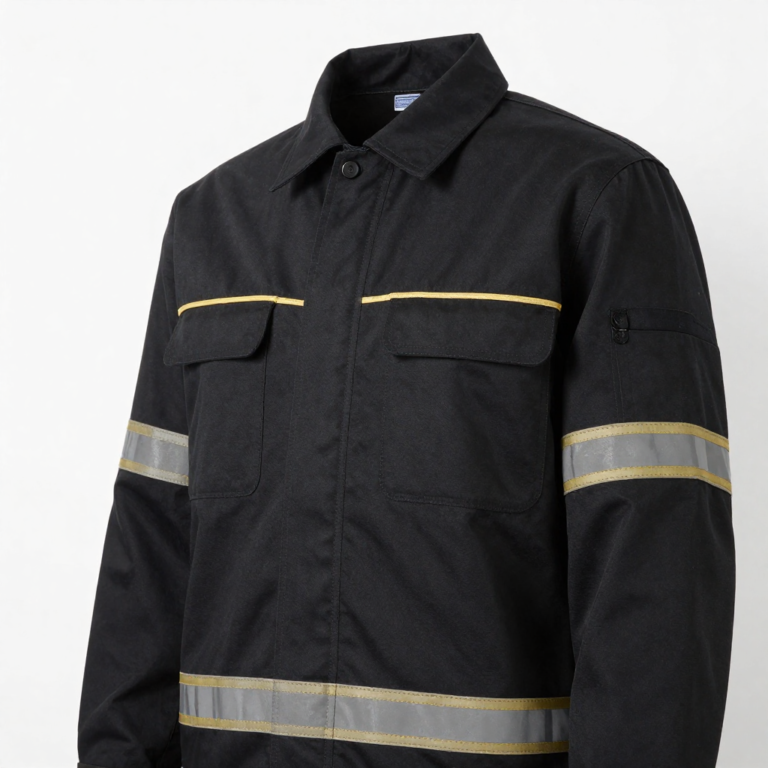 freepik industrial uniform photos black work jacket with highvisibility gold trim durable fabric luxury minimalism studio square crop 0012