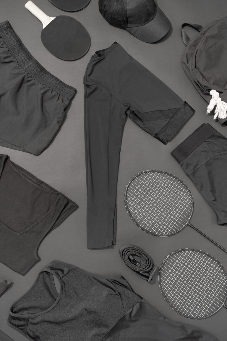 view composition with neatly arranged organized sport items